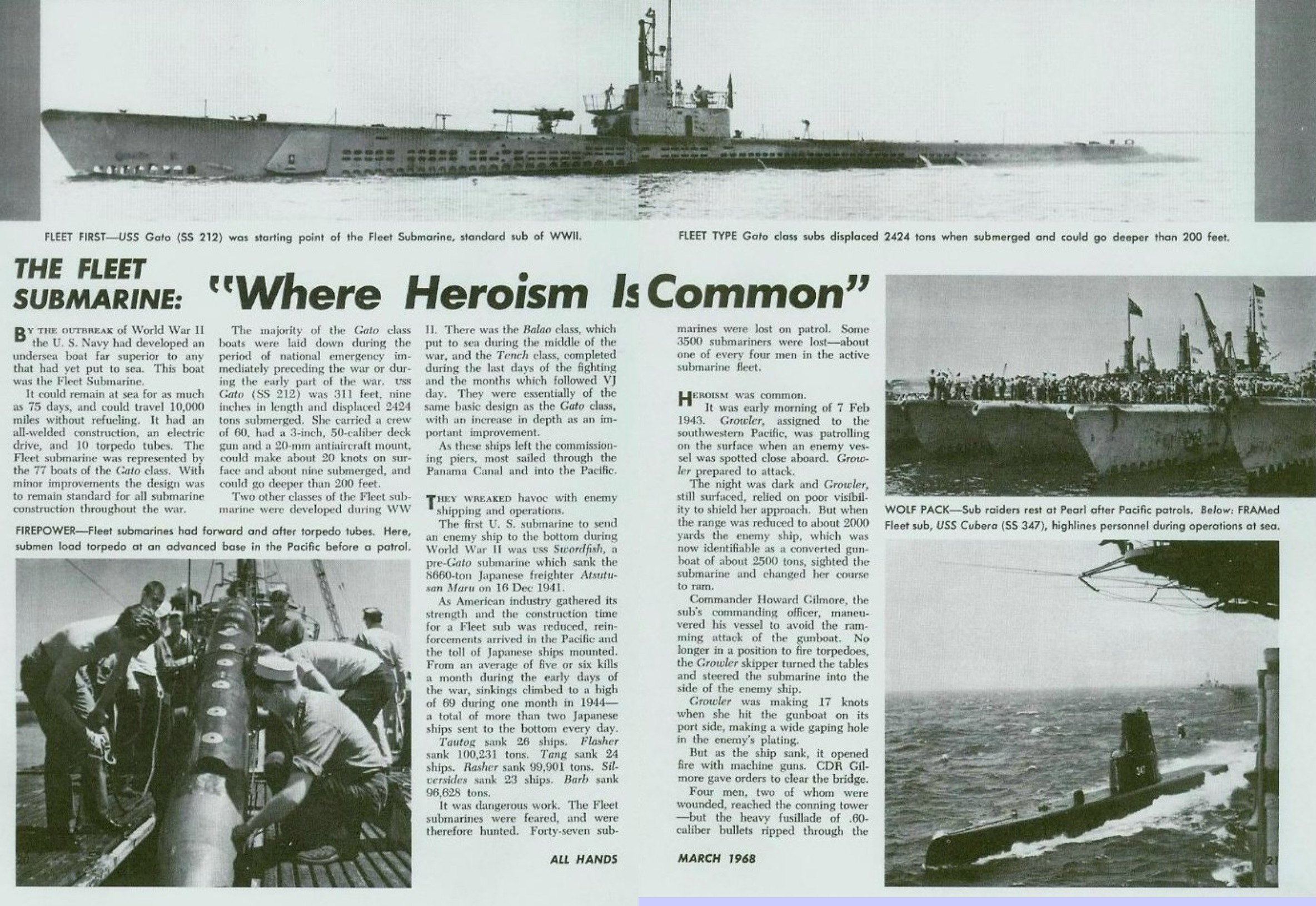 Fleet Submarine article — pp. 20–21 two-page spread
