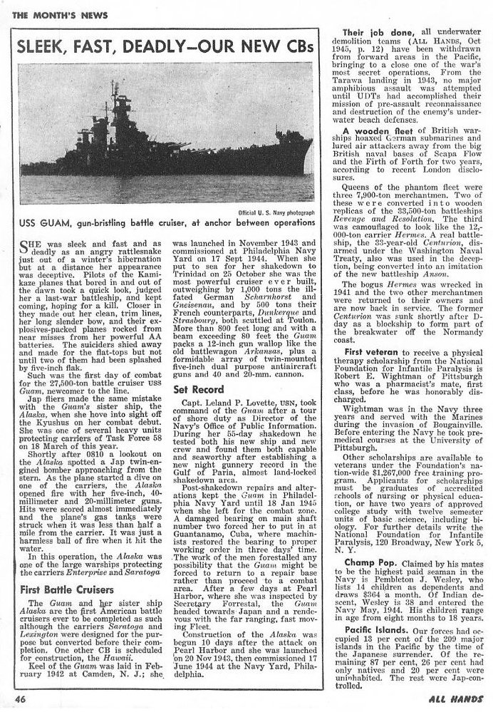 Battle Cruisers, All Hands December 1945 p.46