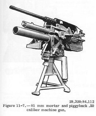 81mm mortar Mk 2 Mod 1 with piggyback .50 caliber machine gun, figure 11-7