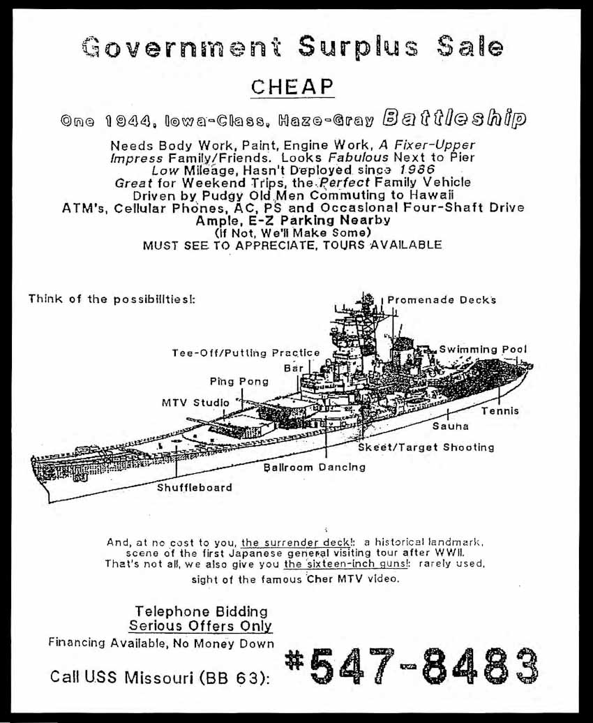 USS Missouri For Sale flier