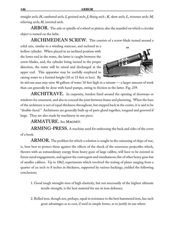 First page of the ARMOR article in Appleton's Cyclopedia of Applied Mechanics, 1880, page 146