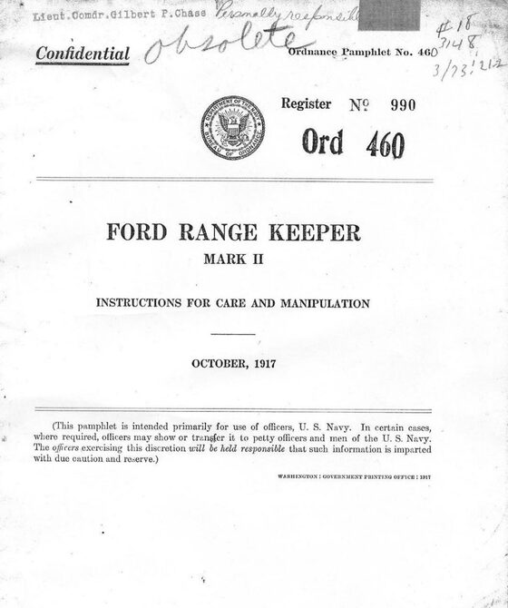 Title page — Ordnance Pamphlet 460, Ford Range Keeper Mark II, October 1917