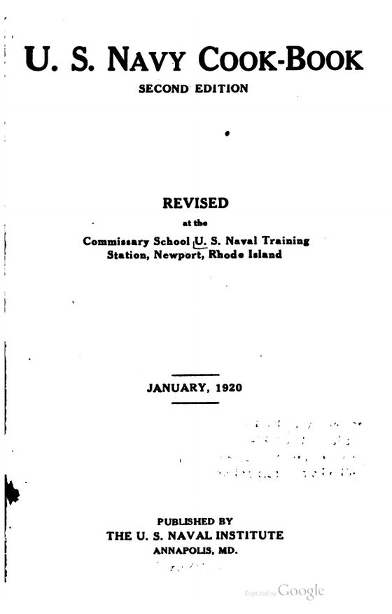 Title page — U.S. Navy Cook-Book, Second Edition, January 1920, U.S. Naval Institute