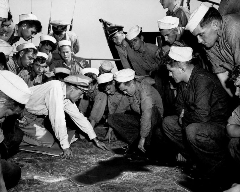 Lt. Harrie W. James briefs landing forces