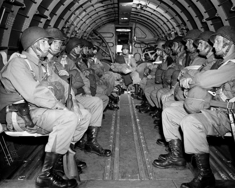 American paratroopers over the English Channel