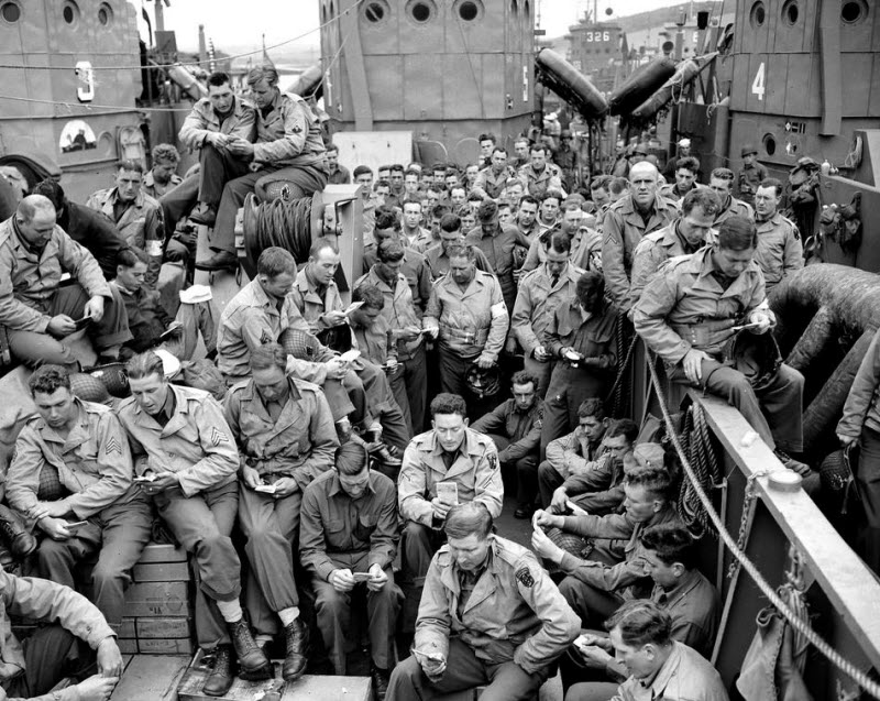 US servicemen attend Protestant service before D-Day