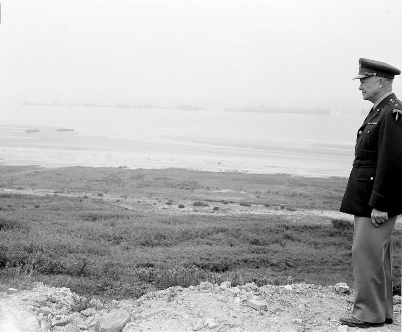 General Eisenhower overlooks Omaha Beach on anniversary visit