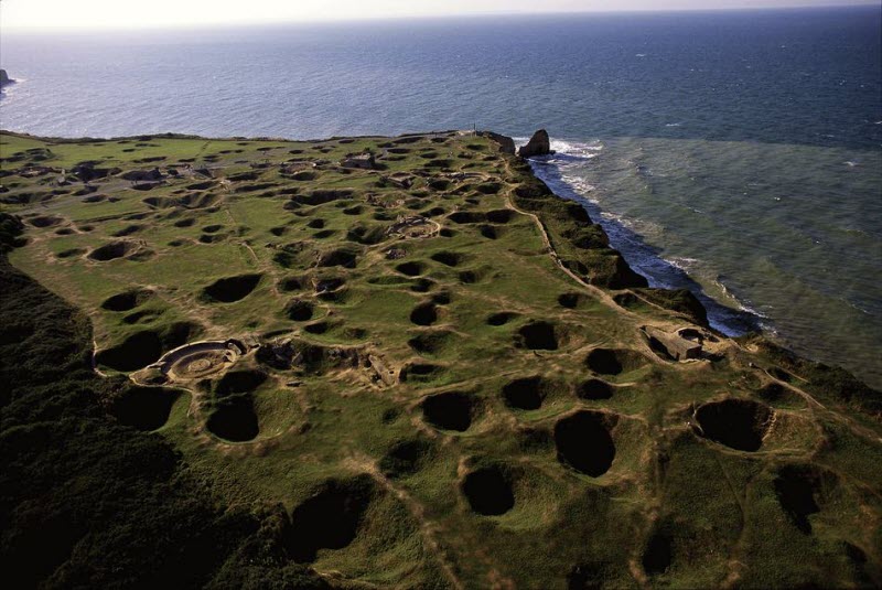 Pointe du Hoc and Omaha Beach pocked by D-Day bombardment