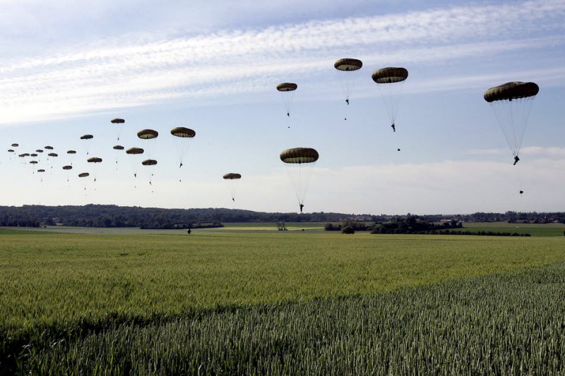 British paratroopers land in wheat field near Ranville 2009
