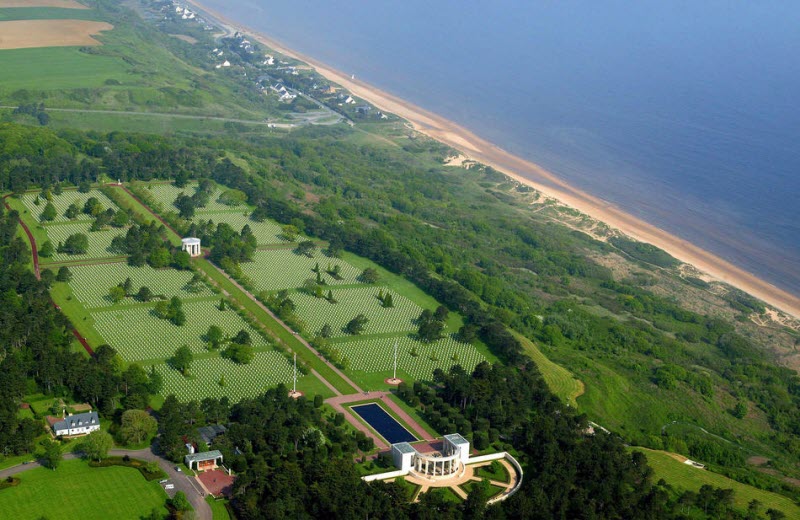 Aerial view of Omaha beach American War Cemetery