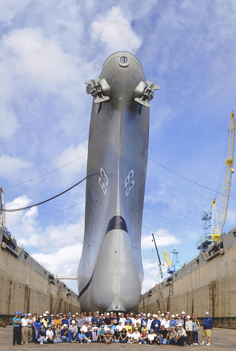 USS Missouri BB-63 rare bow-on photo in drydock
