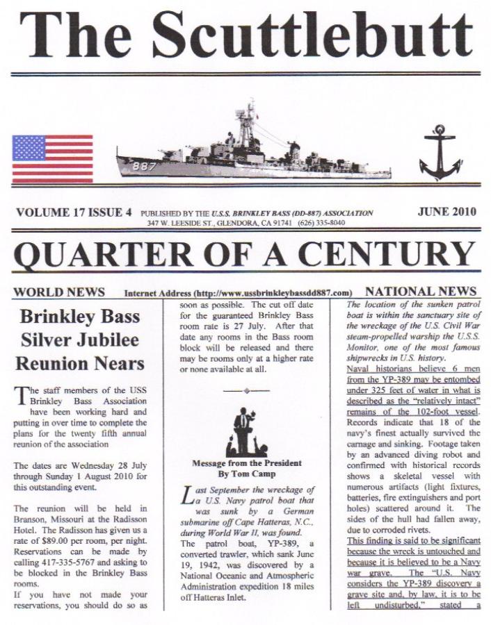 USS Brinkley Bass DD-887 Association Newsletter June 2010 p.1