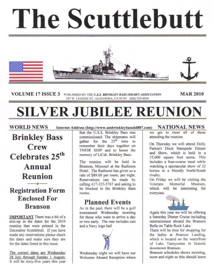USS Brinkley Bass DD-887 Association Newsletter March 2010 p.1